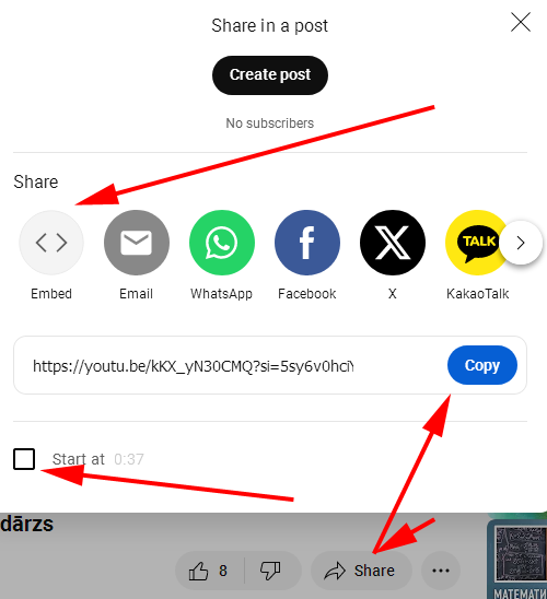 YouTube — Share link method